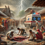 Indian village scene after a lightning strike - भादूडीह गांव